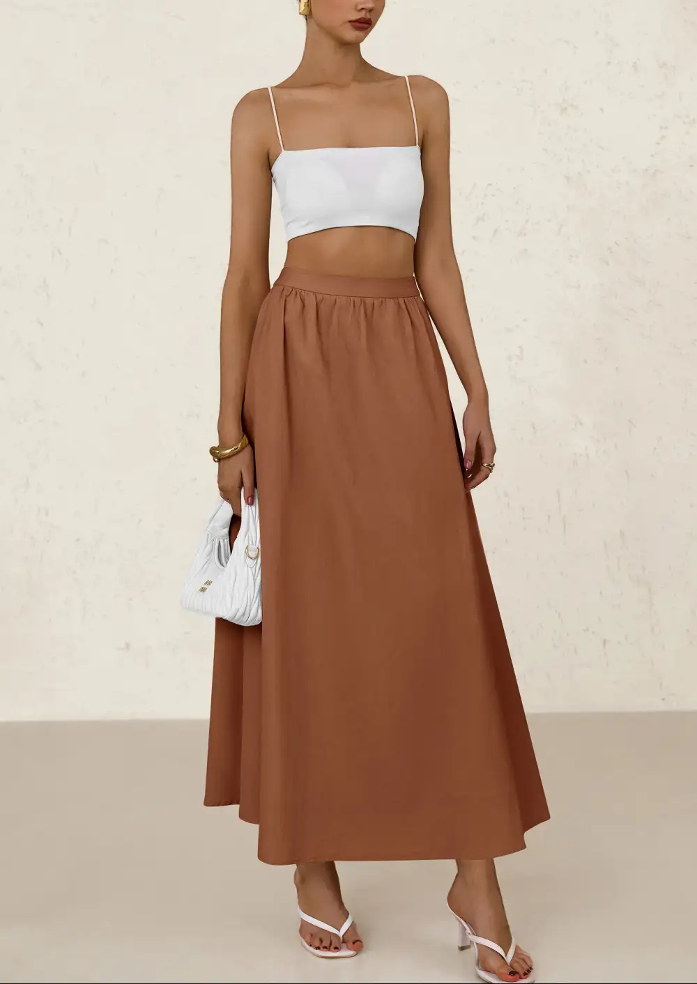 Women's MaxiSkirts Summer Trendy Ruffle HighWaisted Casual Long Flowy Skirtwith Pockets