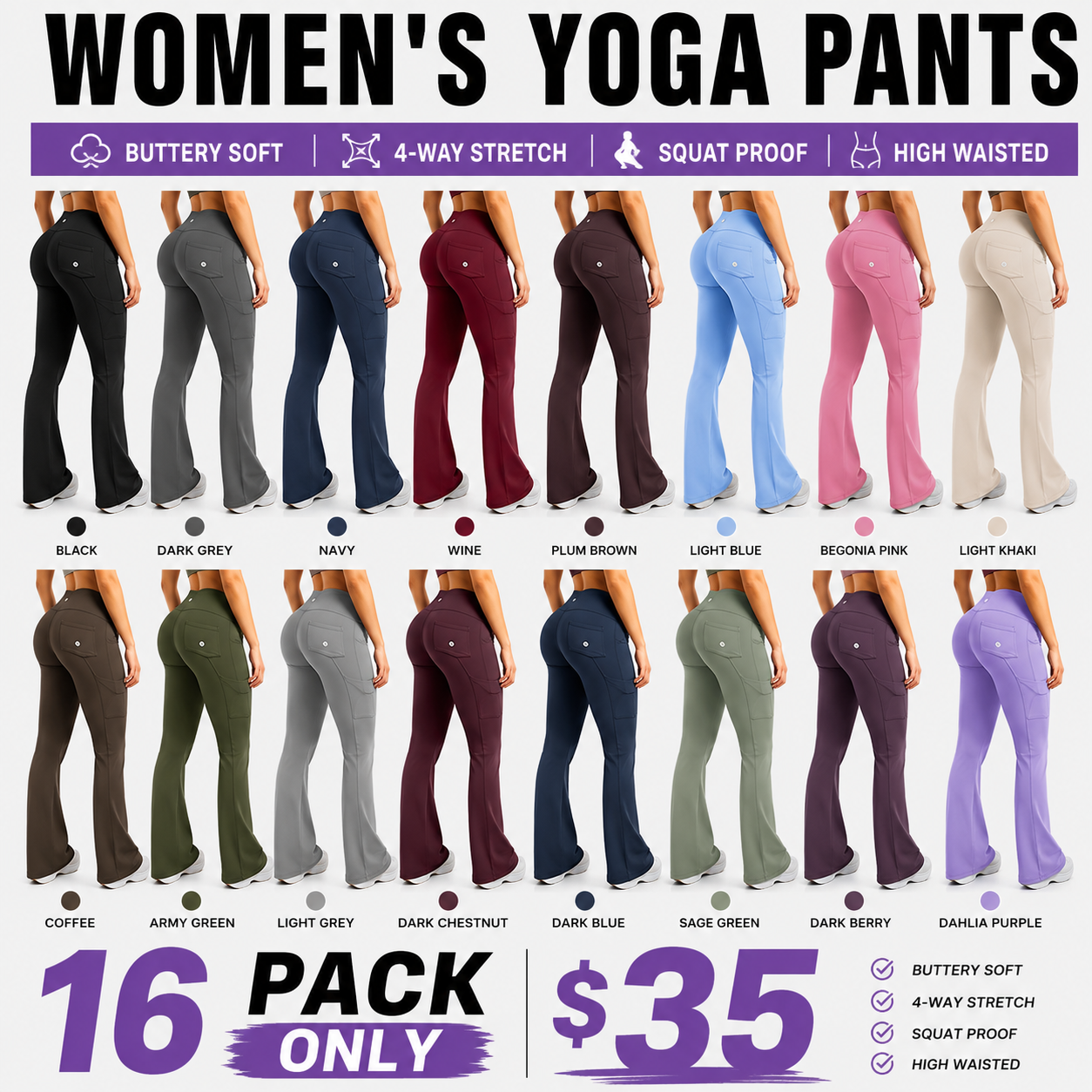 💥 8 Pack Only $24 | Women's Cargo Flare Leggings with Pockets 👖 High Waisted Hidden Scrunch Yoga Workout Pants ✨ No Front Seam Fitness Leggings