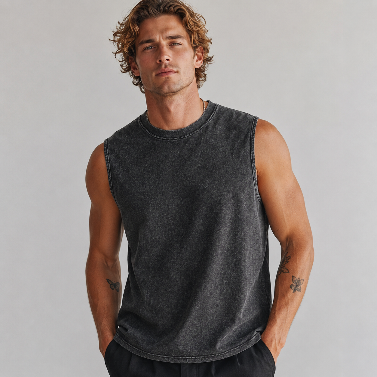 Washed Charcoal men's sleeveless tank top