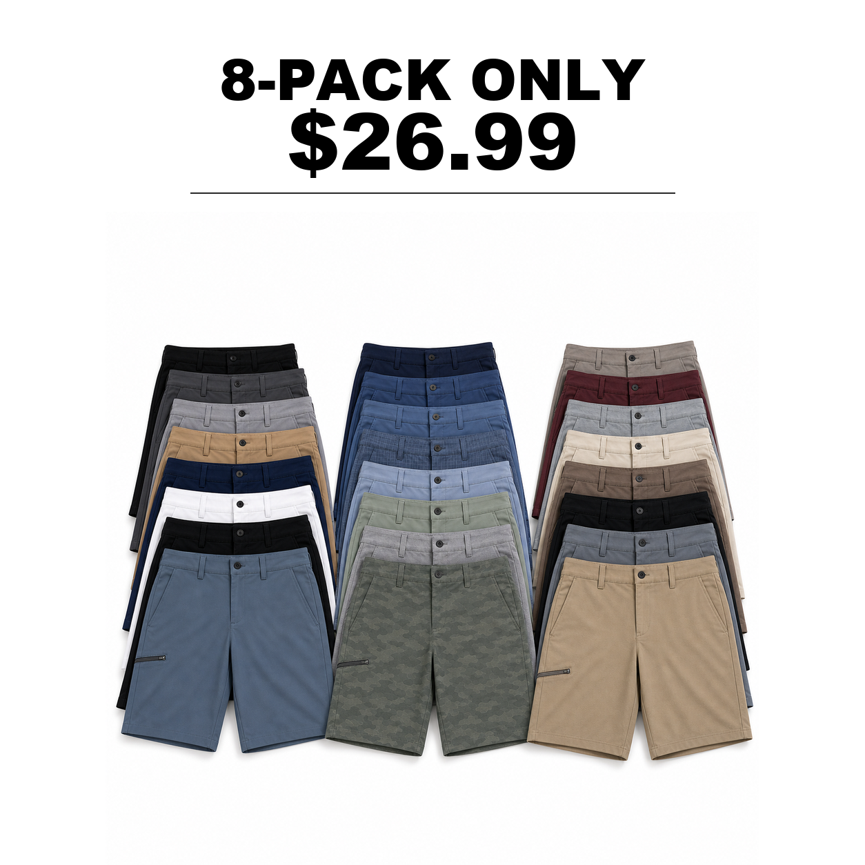 Men's Stretch Golf Shorts 8-Pack Mixed Color Set