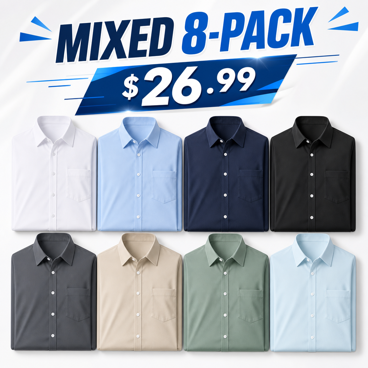 Limited Deal 8-Pack Men's Breathable Quick-Dry Stretch Short Sleeve Button-Front Shirts