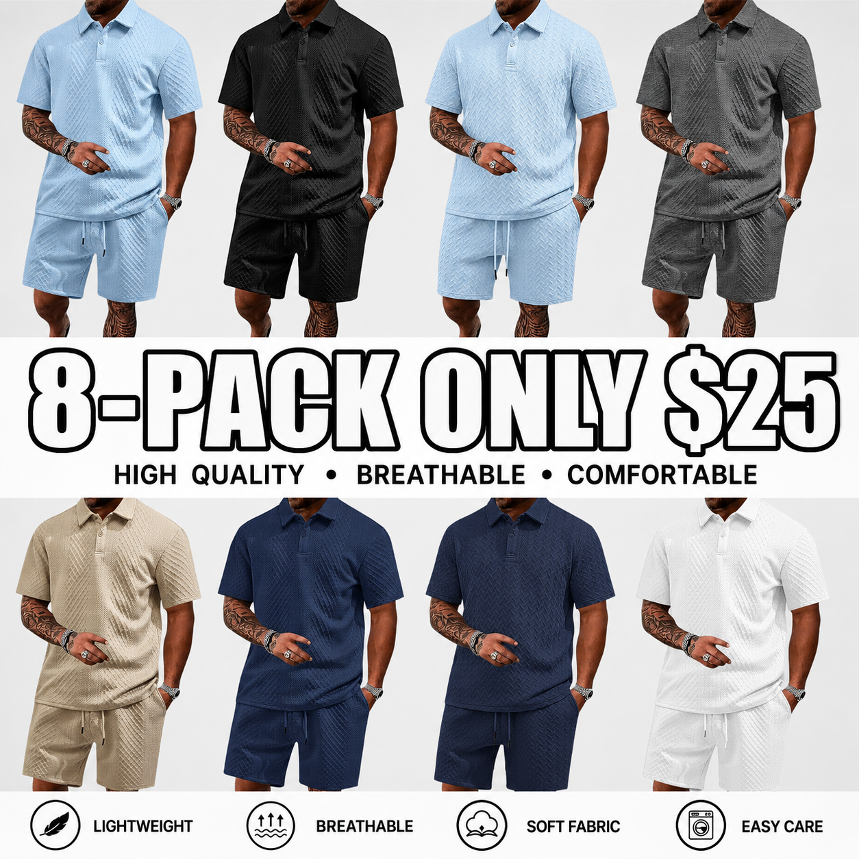 Men's 2 Pieces Outfits Casual Polo Shirt and Shorts Set