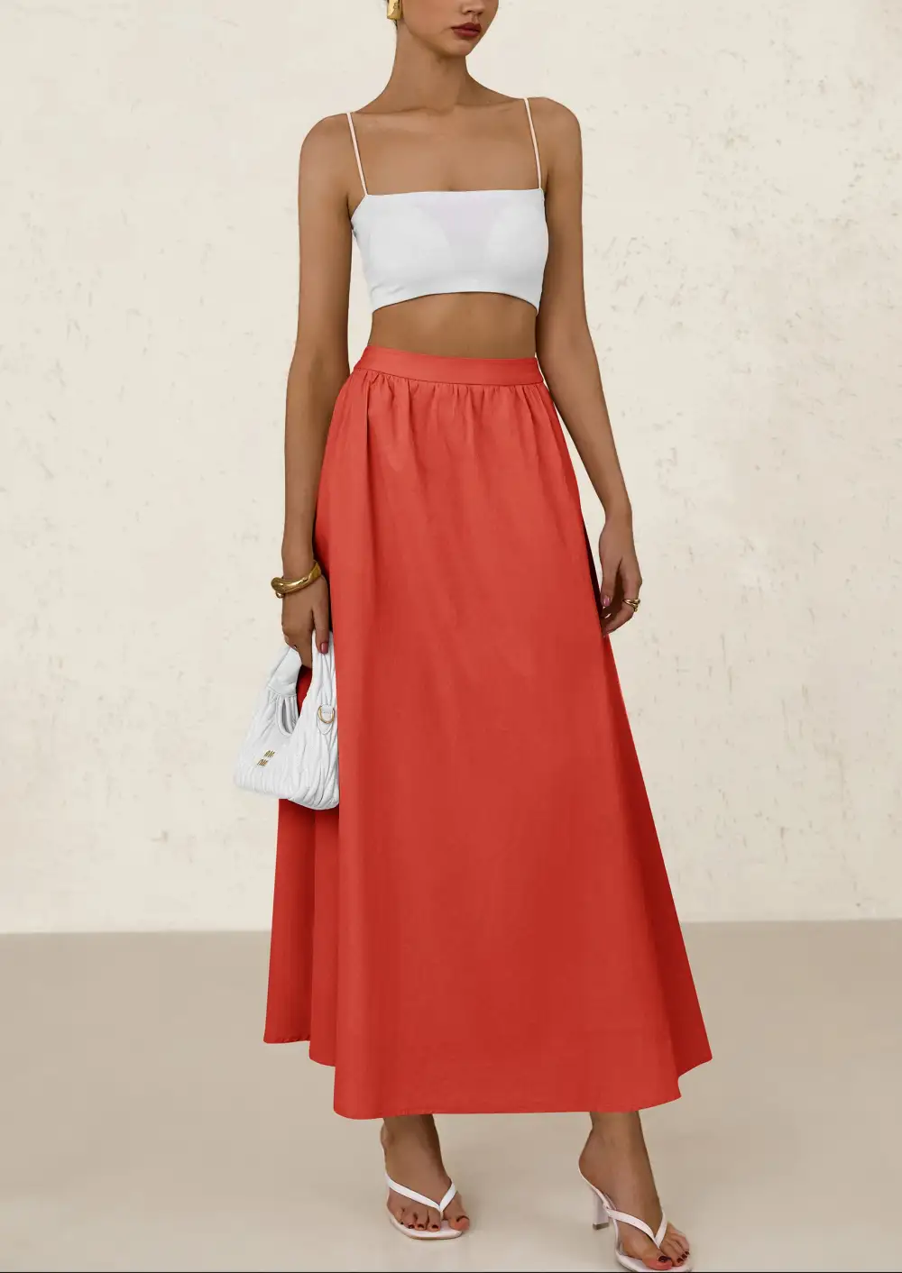 Women's MaxiSkirts Summer Trendy Ruffle HighWaisted Casual Long Flowy Skirtwith Pockets