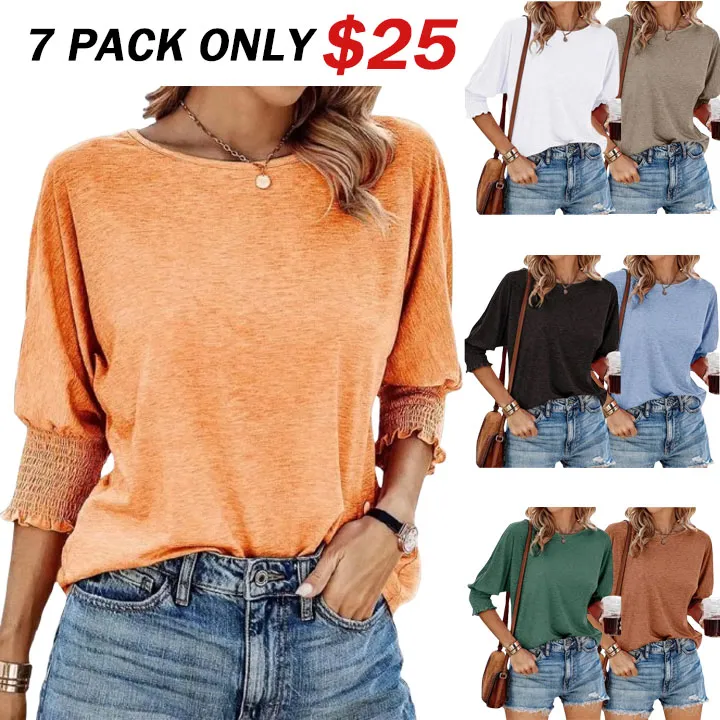 Women's 2026 Fashion Tops 3/4 Sleeve T-Shirts Cute Crewneck Basic Business Tees