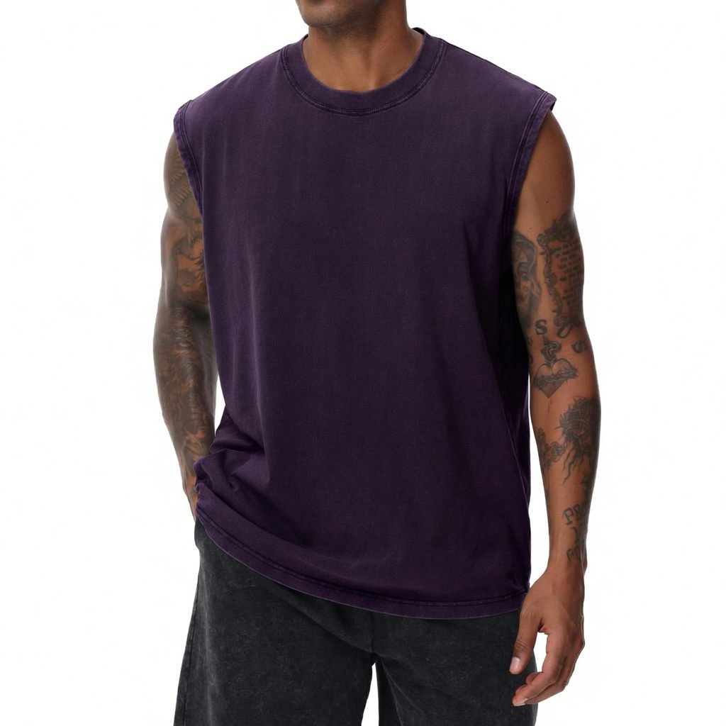 Unisex Cotton Workout Tank Tops Sleeveless Acid Wash Tshirts