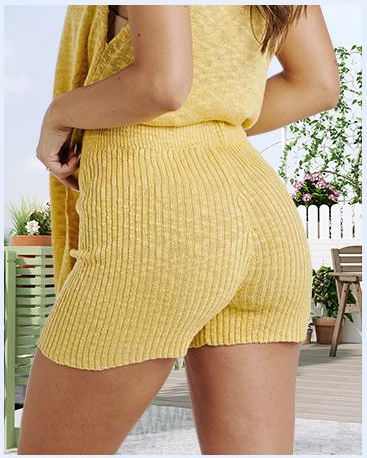 Back view of the sleeveless knit lounge set shorts