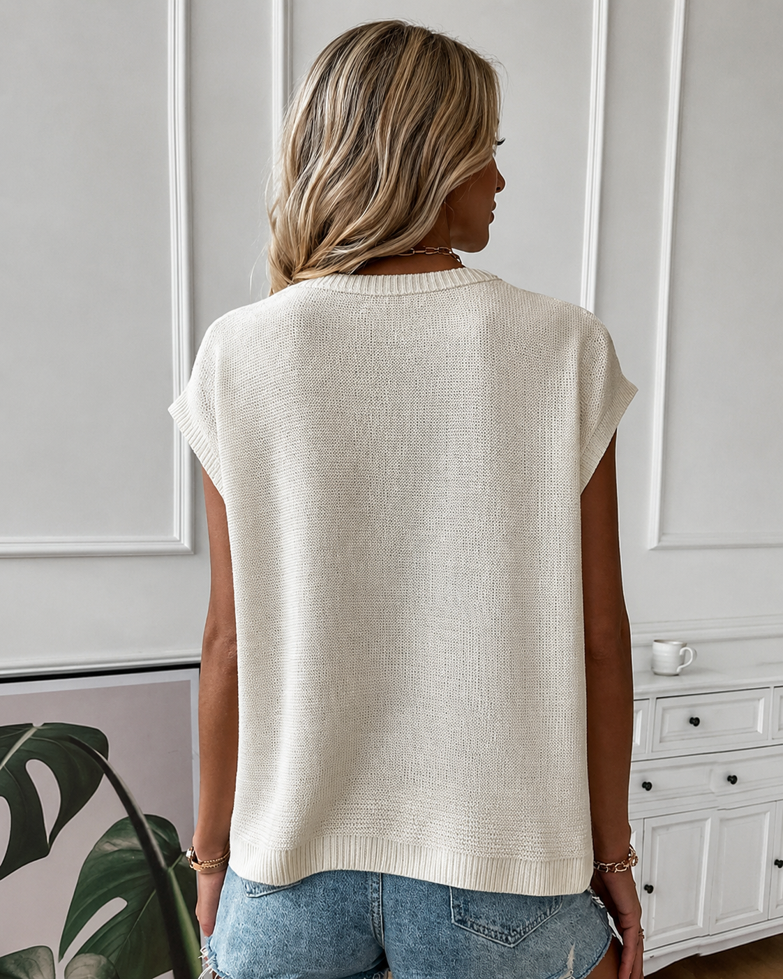Cream relaxed knit vest back