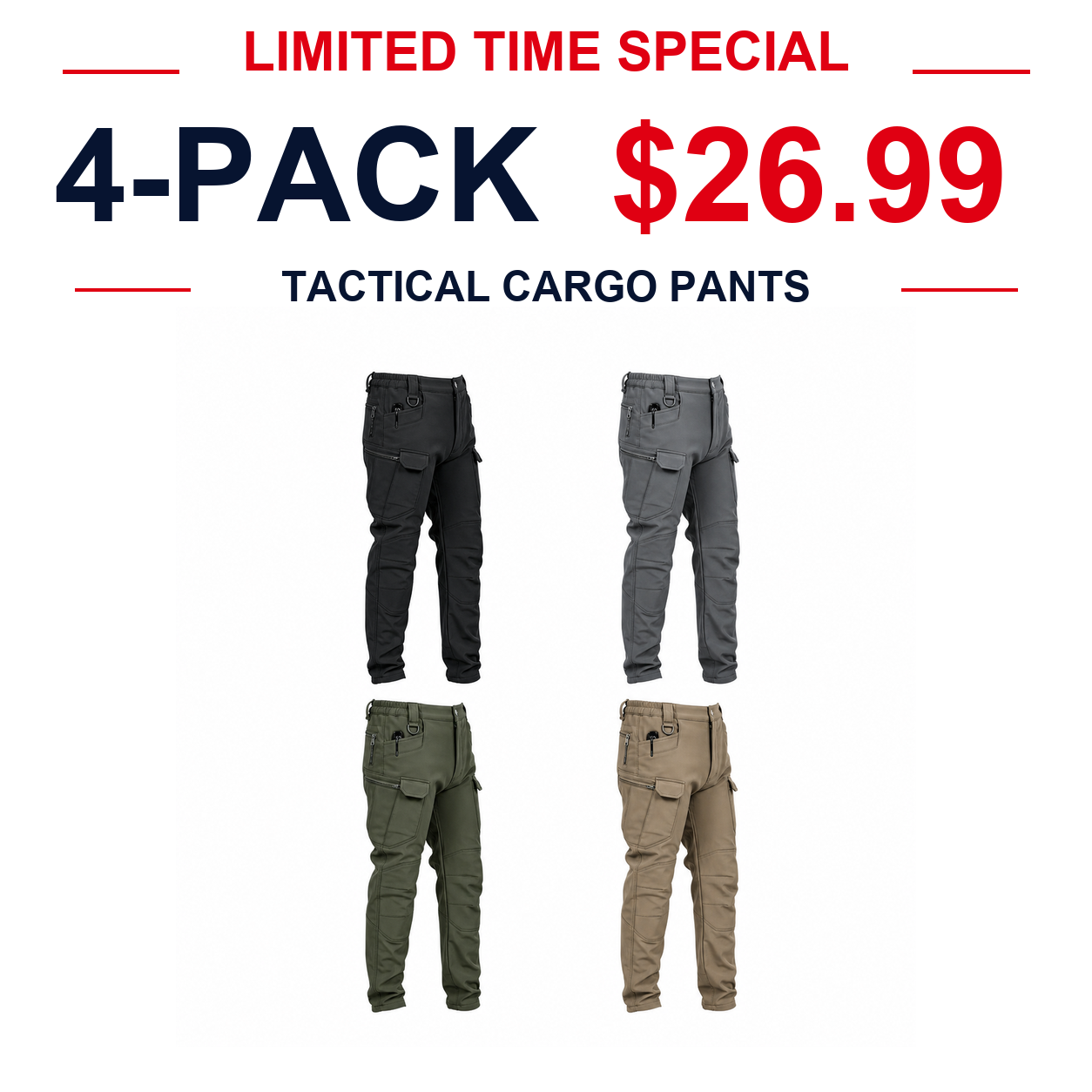 4-Pack tactical cargo pants $26.99
