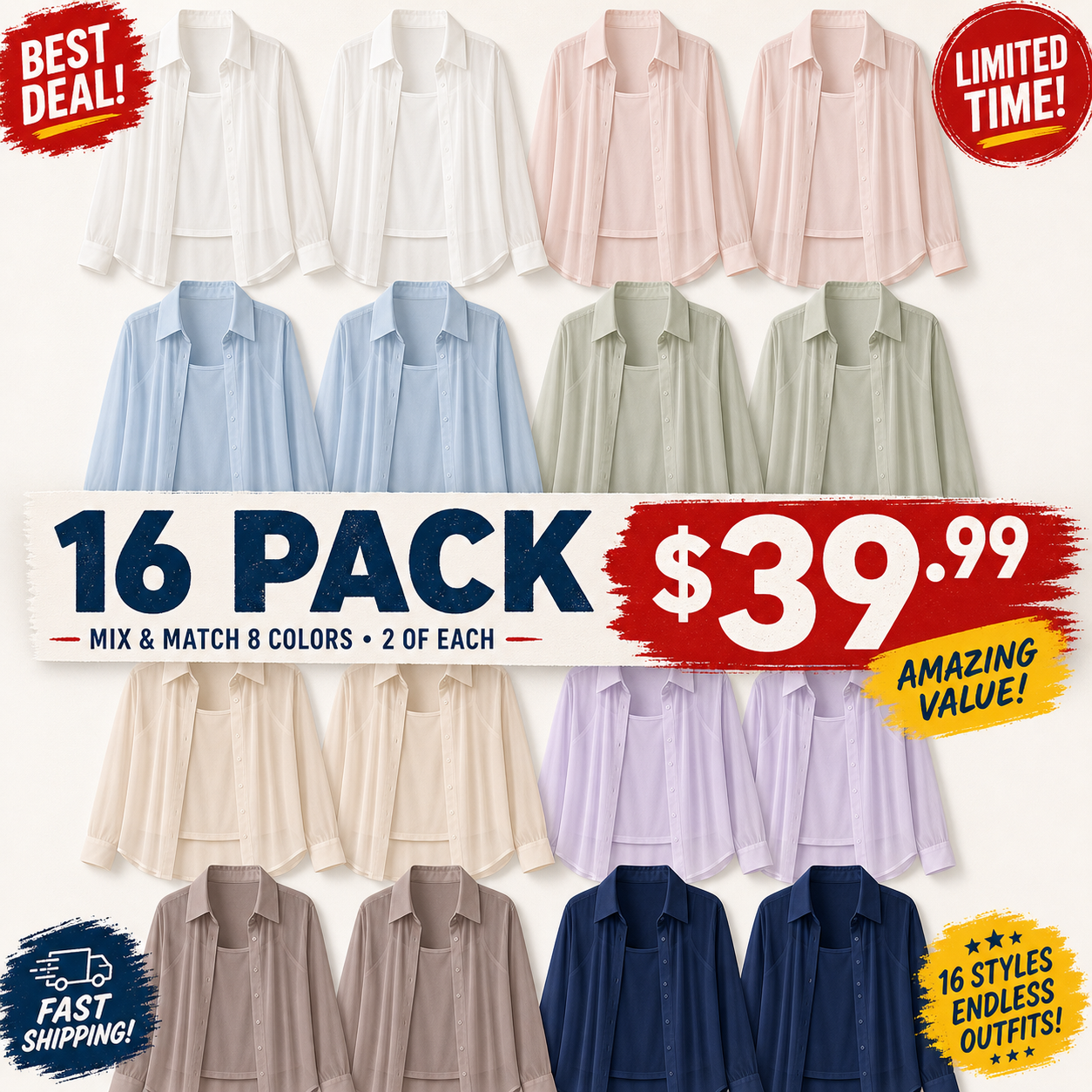 Mixed 16-Pack sheer blouse and camisole bundle image