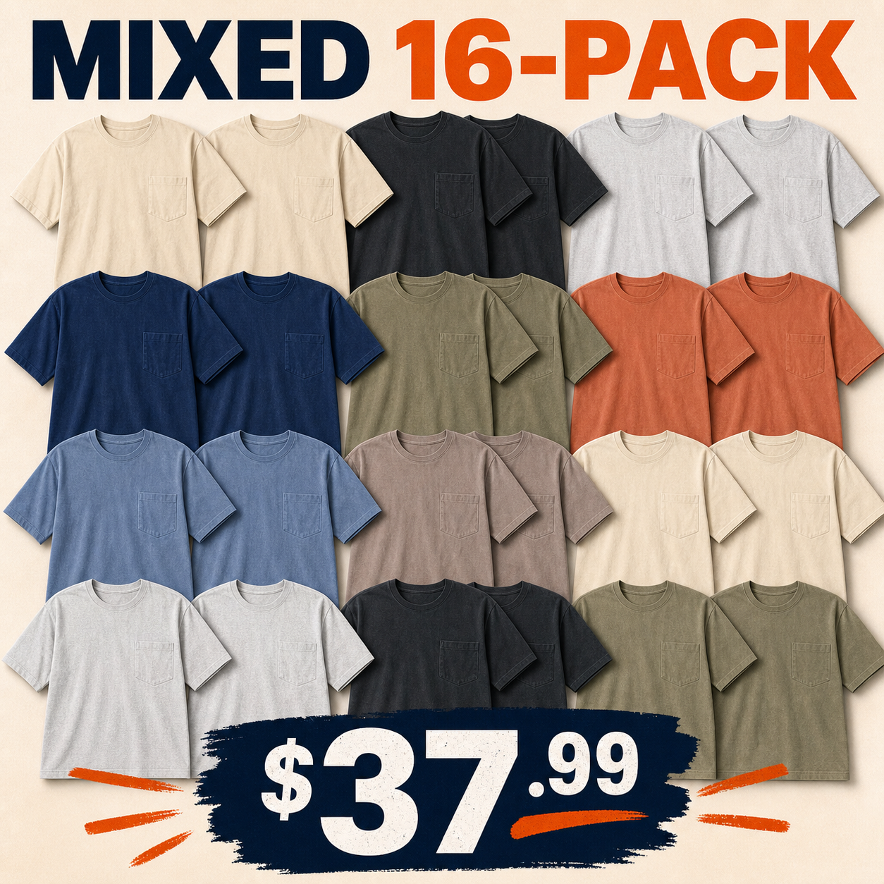 Mixed 16-Pack pocket tee bundle image