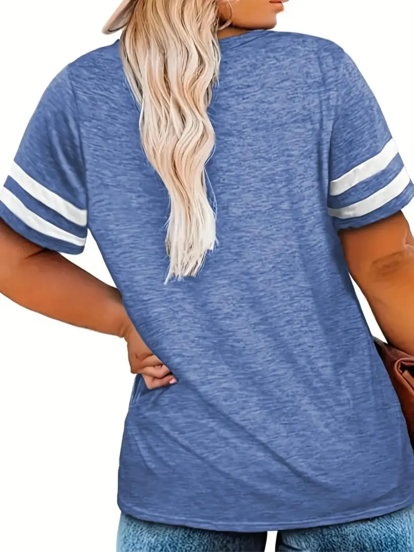Women's Contrast Striped V Neck Short Sleeve Tee