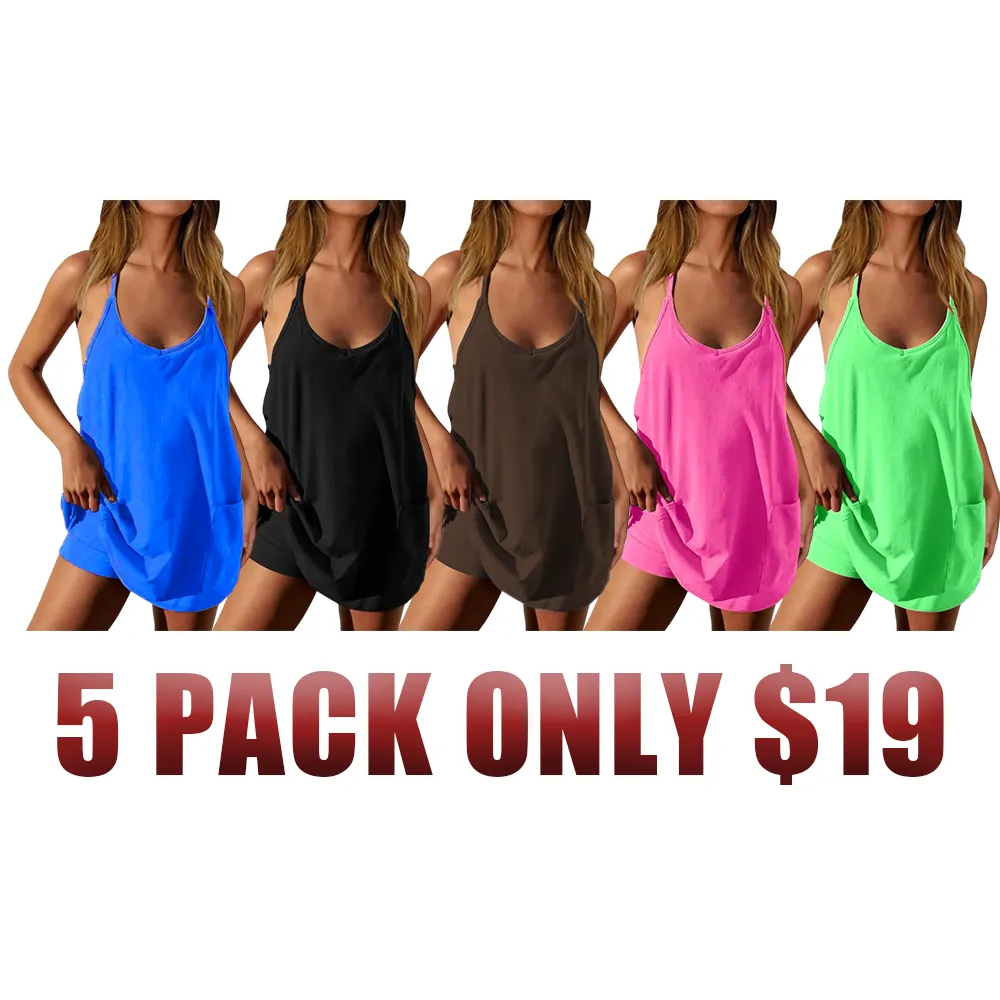 Women's Sleeveless Athletic Dress with Built-In Shorts