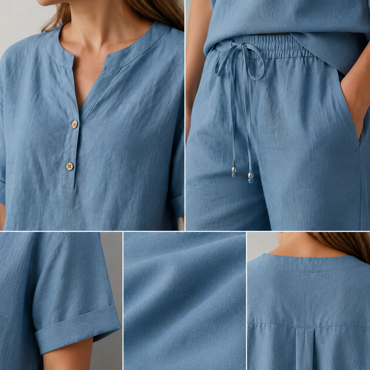 Neckline waistband cuff pocket and back pleat details