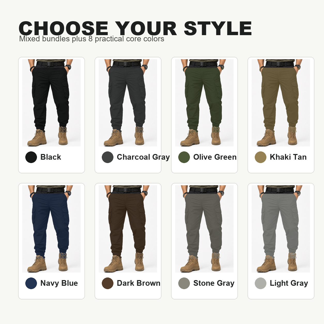 Pack & Save Men's Lightweight Tactical Cargo Jogger Pants, Elastic Cuff Utility Work Pants with Multi-Pocket Storage