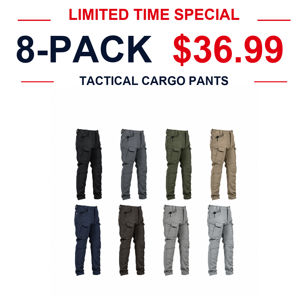 8-Pack tactical cargo pants $36.99