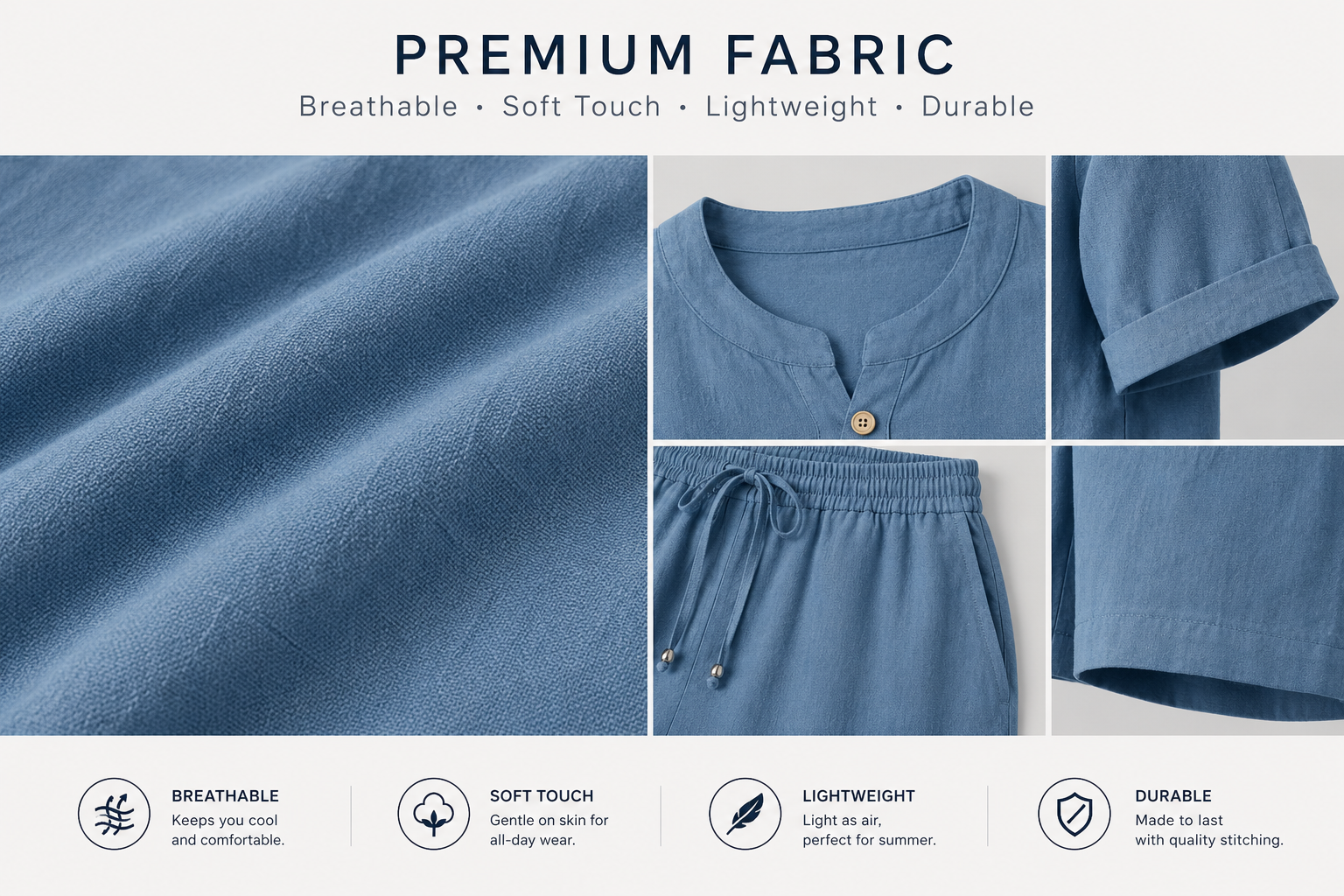 Fabric texture and premium construction details