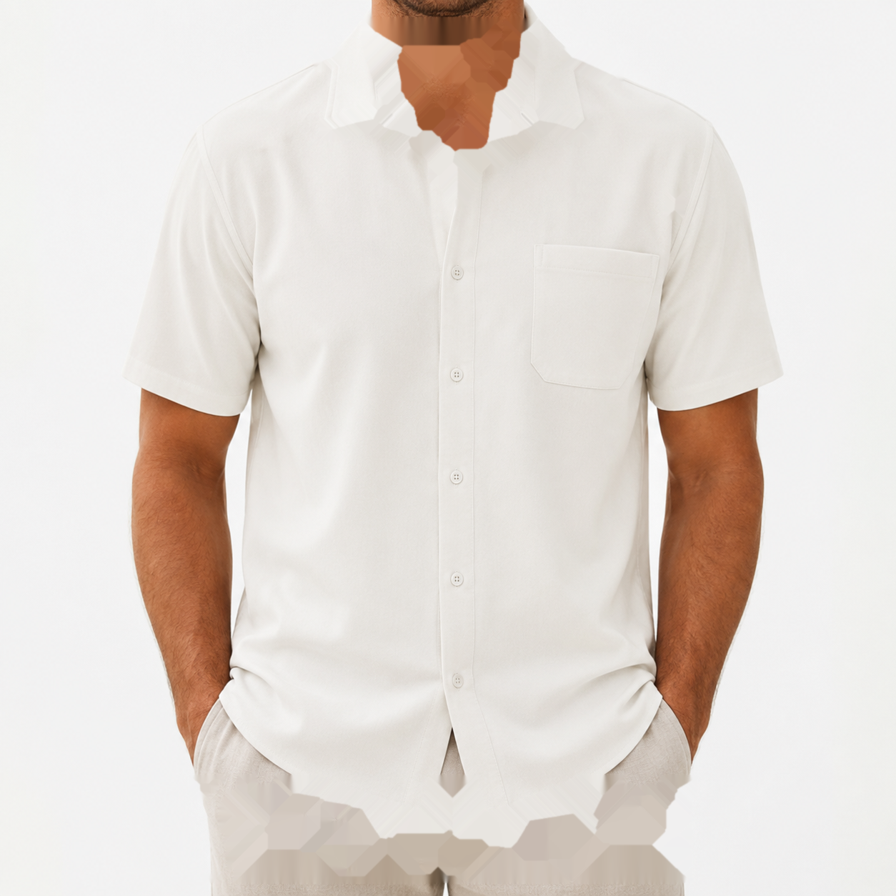Men's short sleeve button-up shirt ivory 8-pack