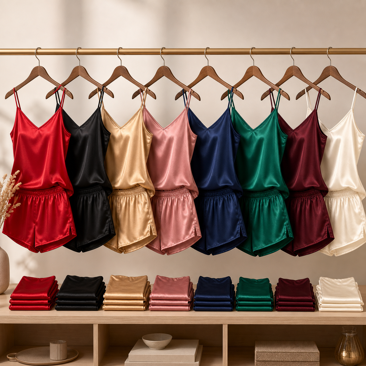 AI generated women's satin cami pajama set - ai color lineup