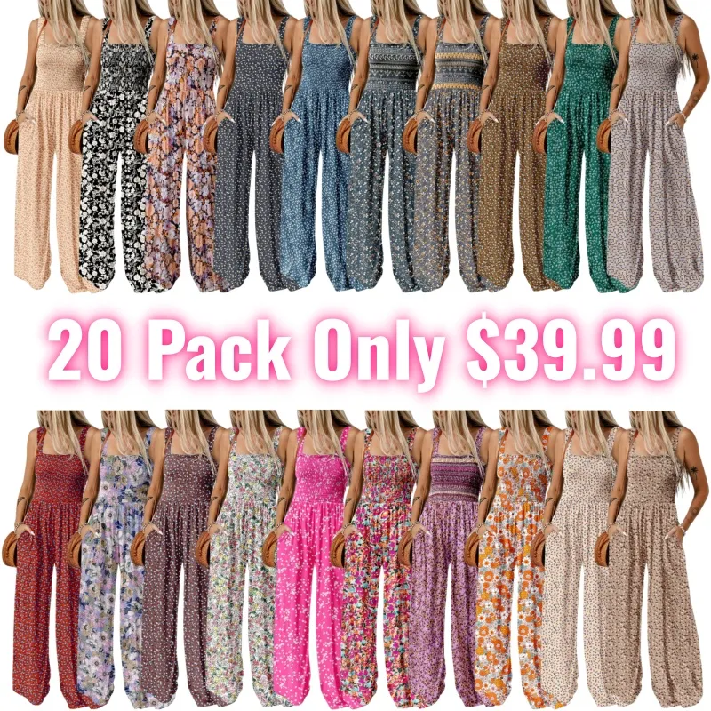 💕Women's Casual Print Sleeveless Overalls Jumpsuits