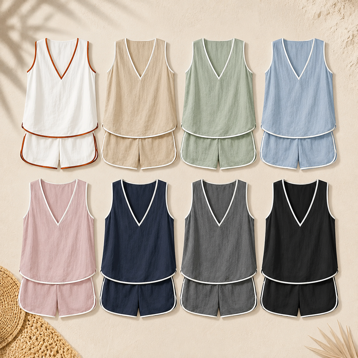 Women's Textured V-Neck Lounge Shorts Set Bundle