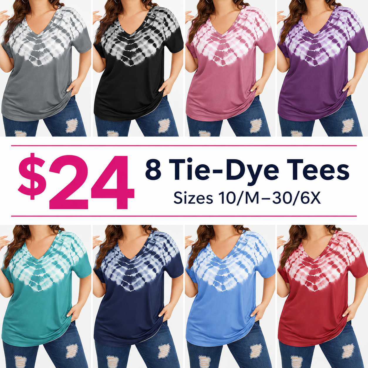 Plus Size Tie-Dye V-Neck Tees Bundle image 15