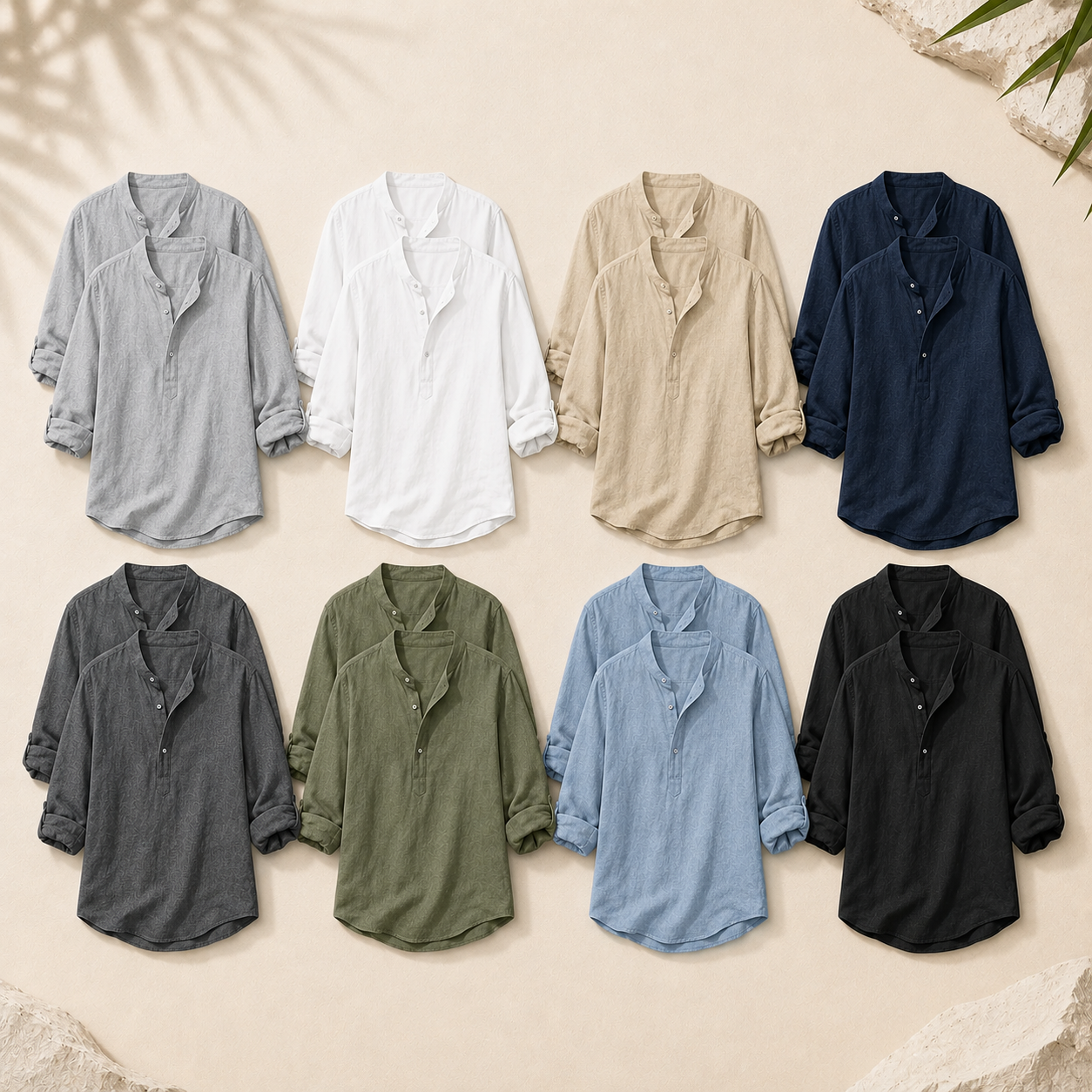 Men's Textured Band Collar Pullover Shirt Pack