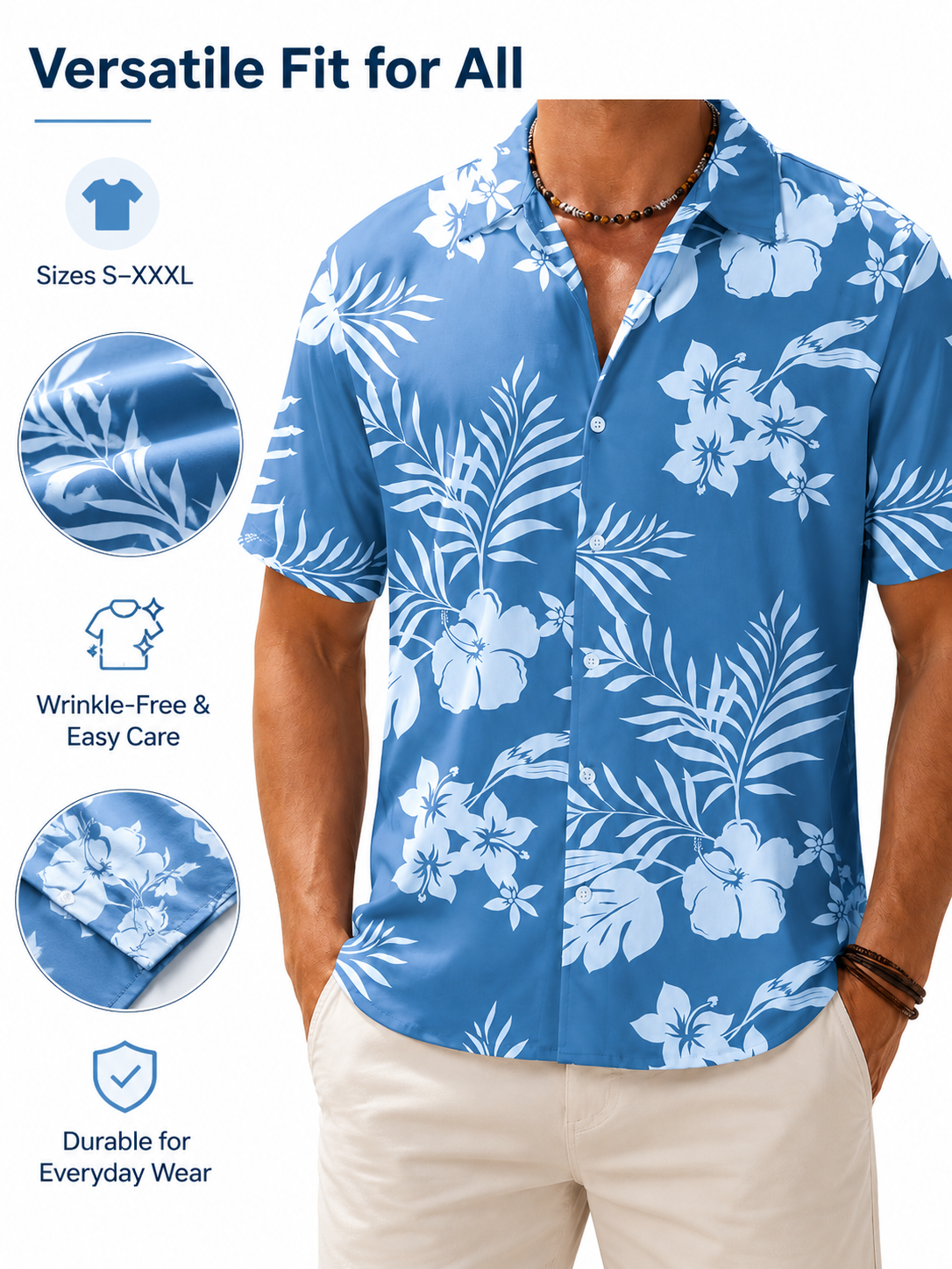 Versatile fit and easy-care Hawaiian shirt detail image