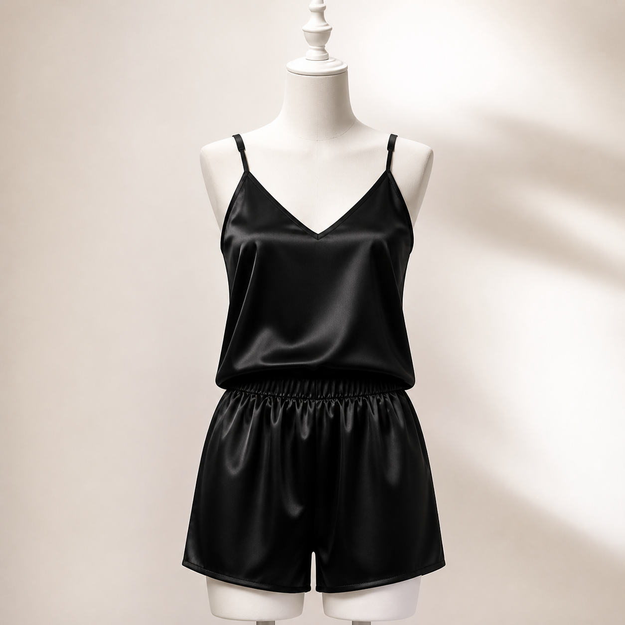 AI generated women's satin cami pajama set - sku classic black