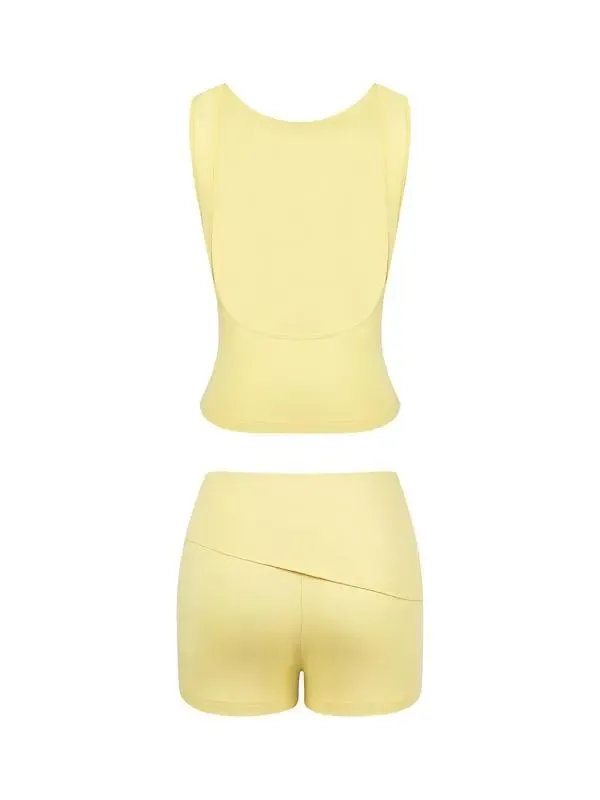 Two-piece Set Women's Solid Crop Top & Shorts