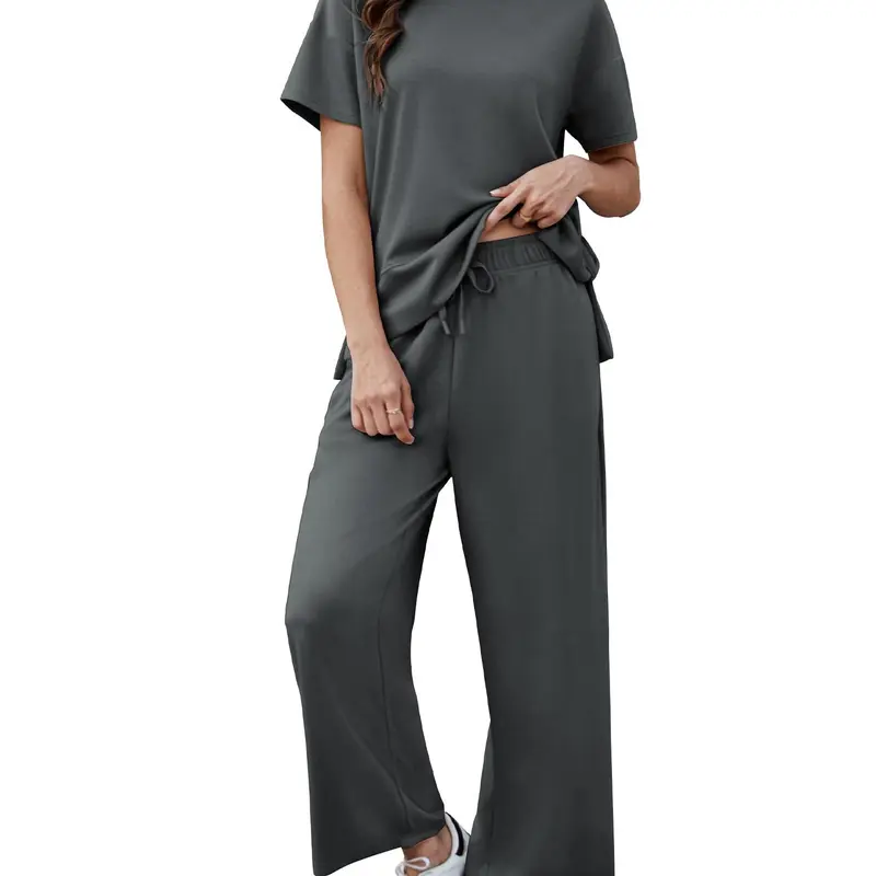 2 Piece Sets for Women Soft Short Sleeve Matching Lounge Set Wide Leg Pants Tracksuit Travel Summe Travel Kitr Outfits 2026 SwimWeek summerwins