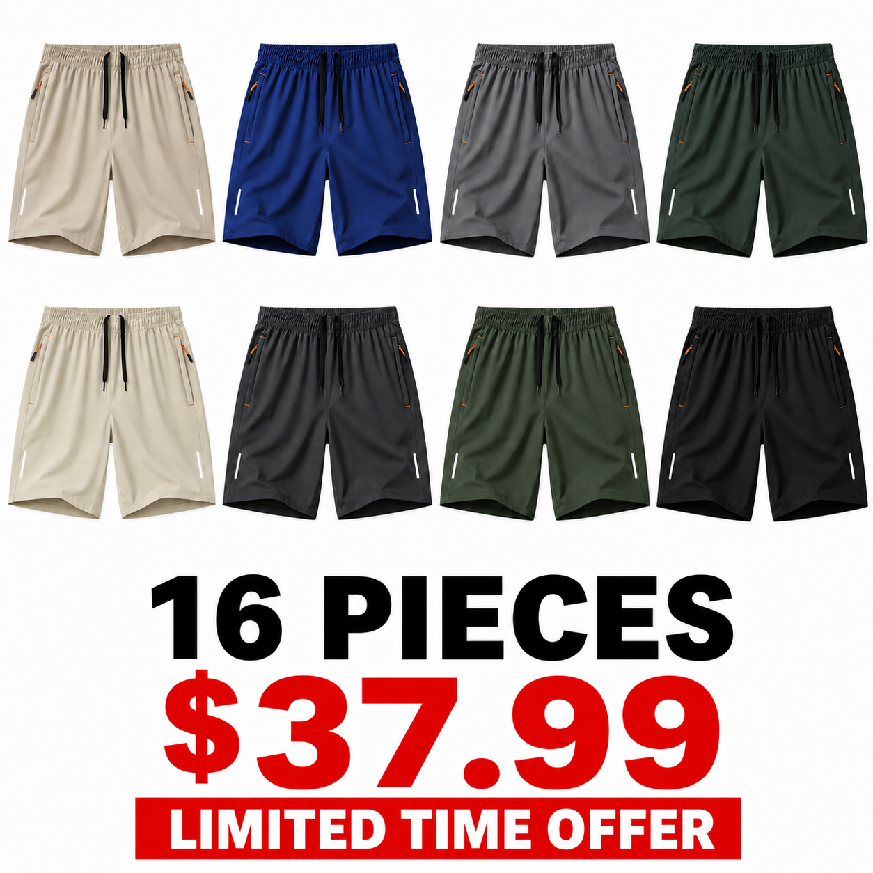 Men's 10-Pack Quick-Dry Slim-Fit Solid Color Athleisure Athletic Shorts, Breathable Mens Bottoms with Zippered Pockets, Drawstring Waist, Multi-Size, Suitable for Gym & Outdoor Wear