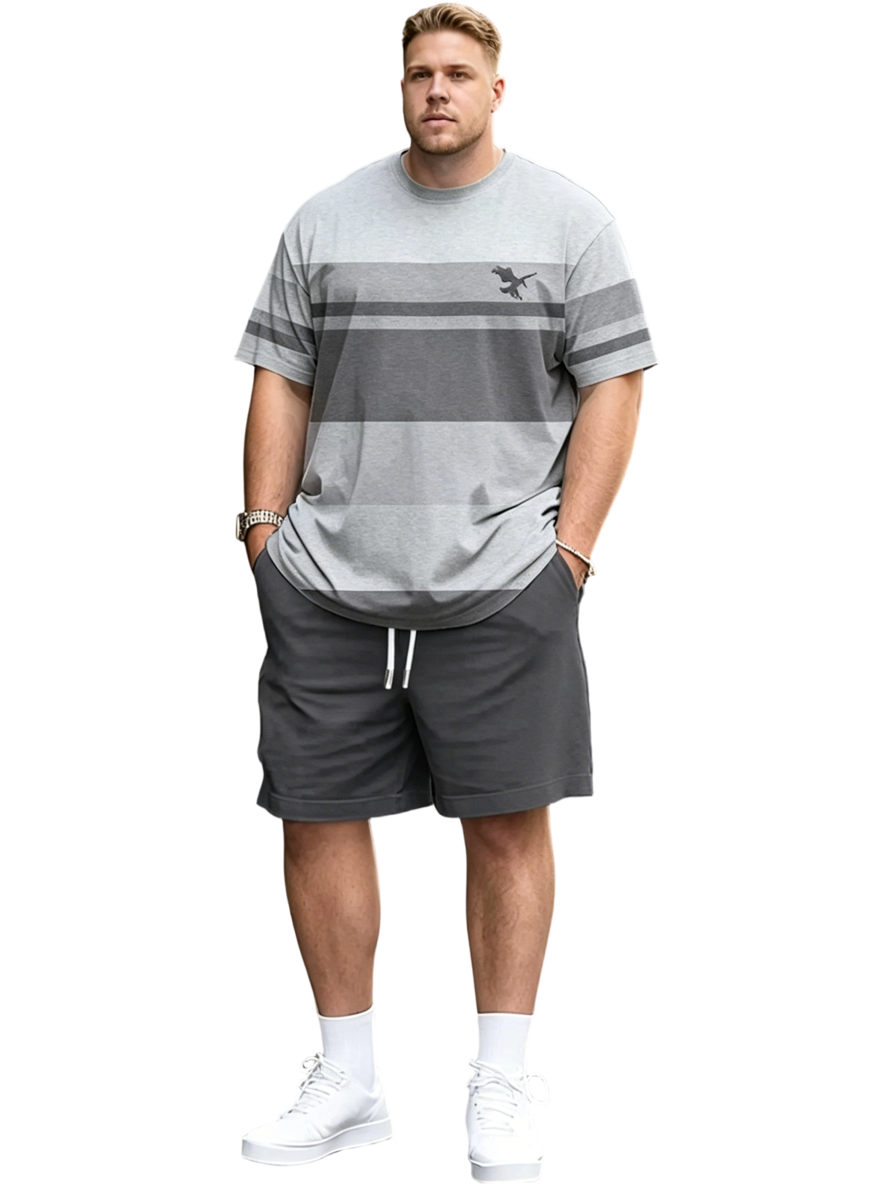 Men's Breathable 3D Print Casual Athleisure T-Shirt Shorts Set
