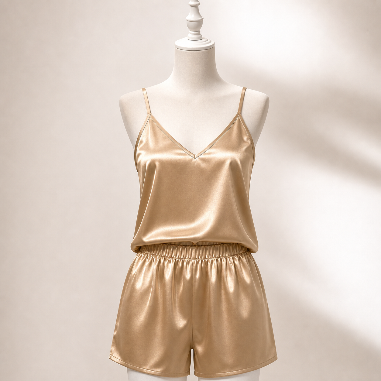AI generated women's satin cami pajama set - sku champagne