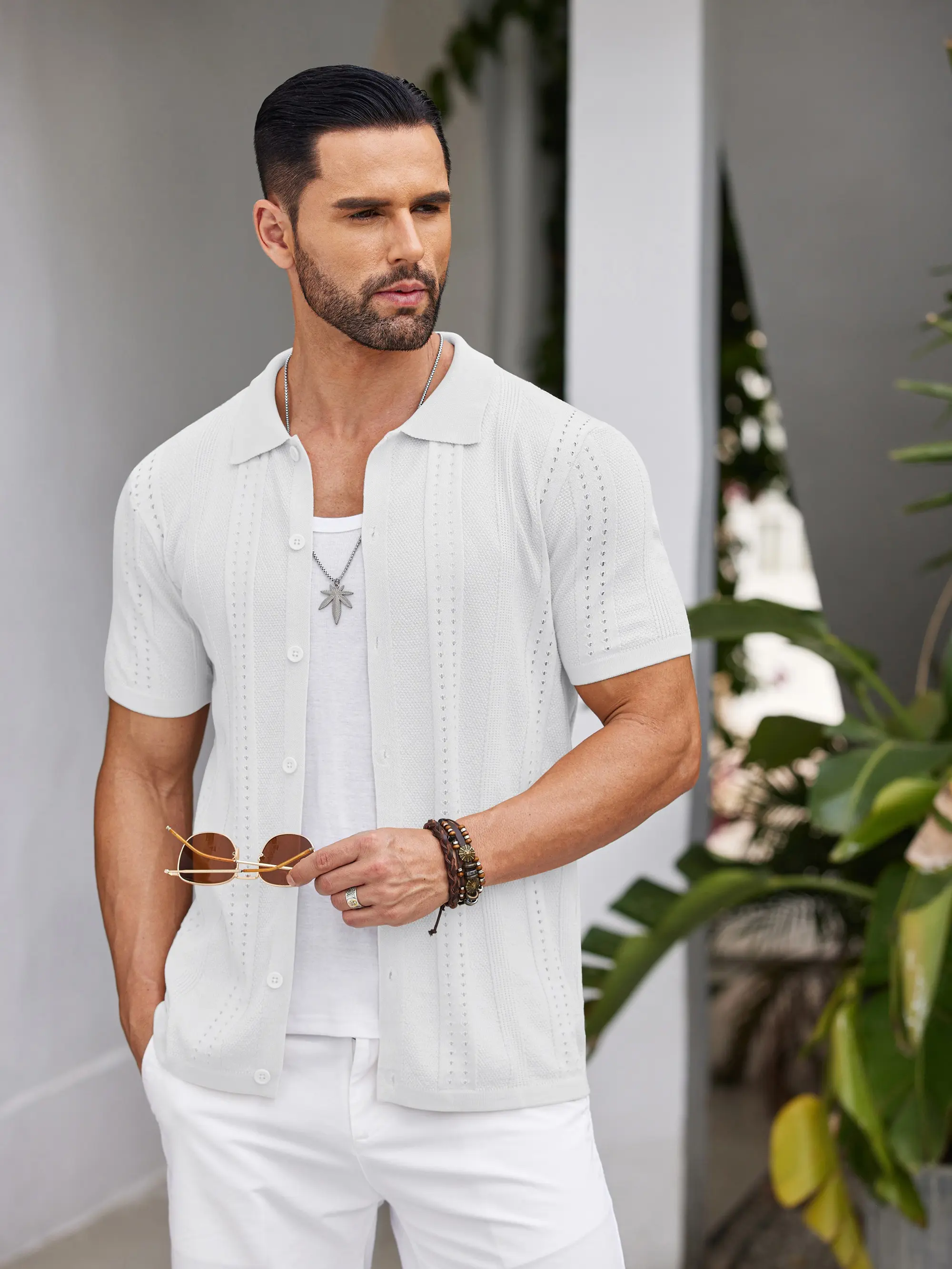 Men's Knit Short Sleeve Polo Shirt - Casual Summer Style