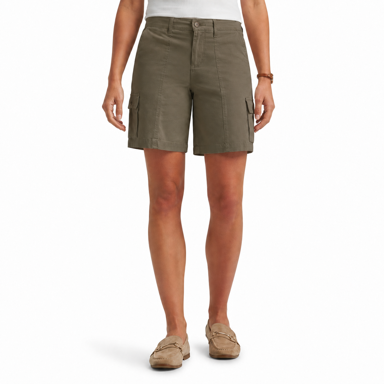 Olive Taupe women's relaxed cargo shorts