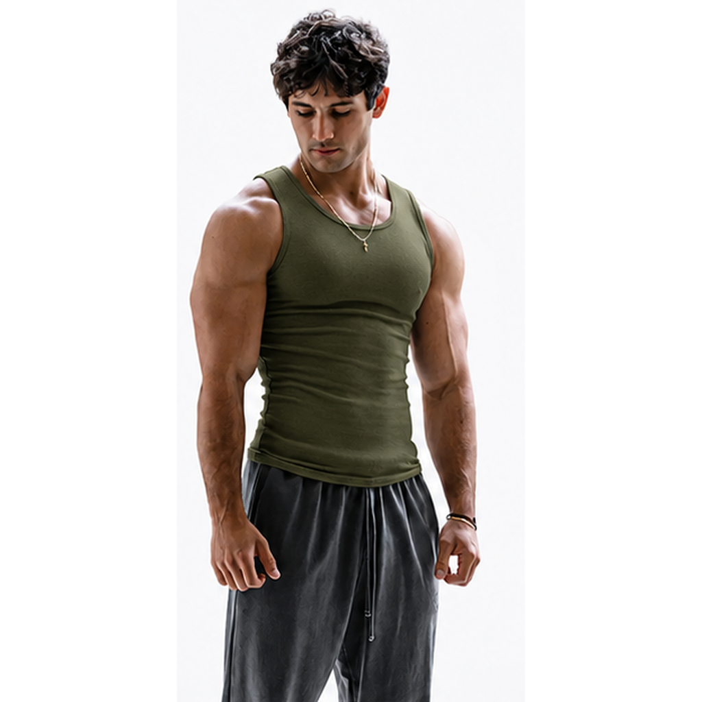 Olive Sage men's fitted ribbed tank top