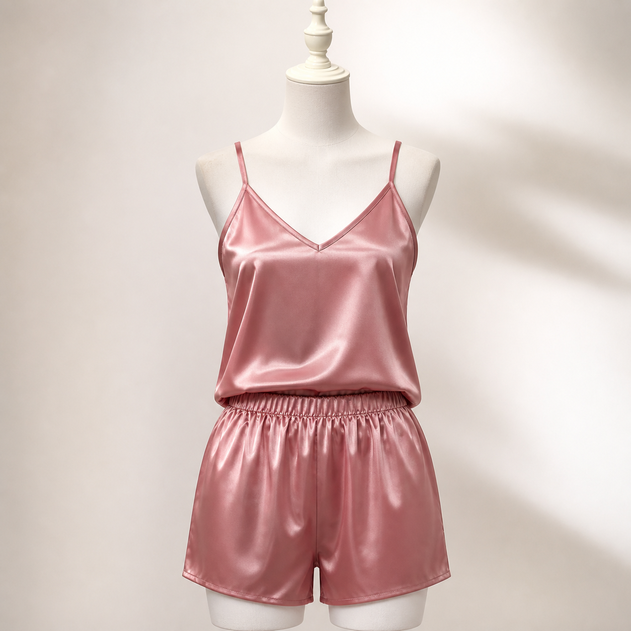 AI generated women's satin cami pajama set - sku rose pink