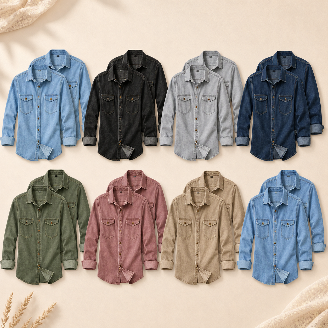Men's Washed Denim Button-Up Shirt Multi-Pack