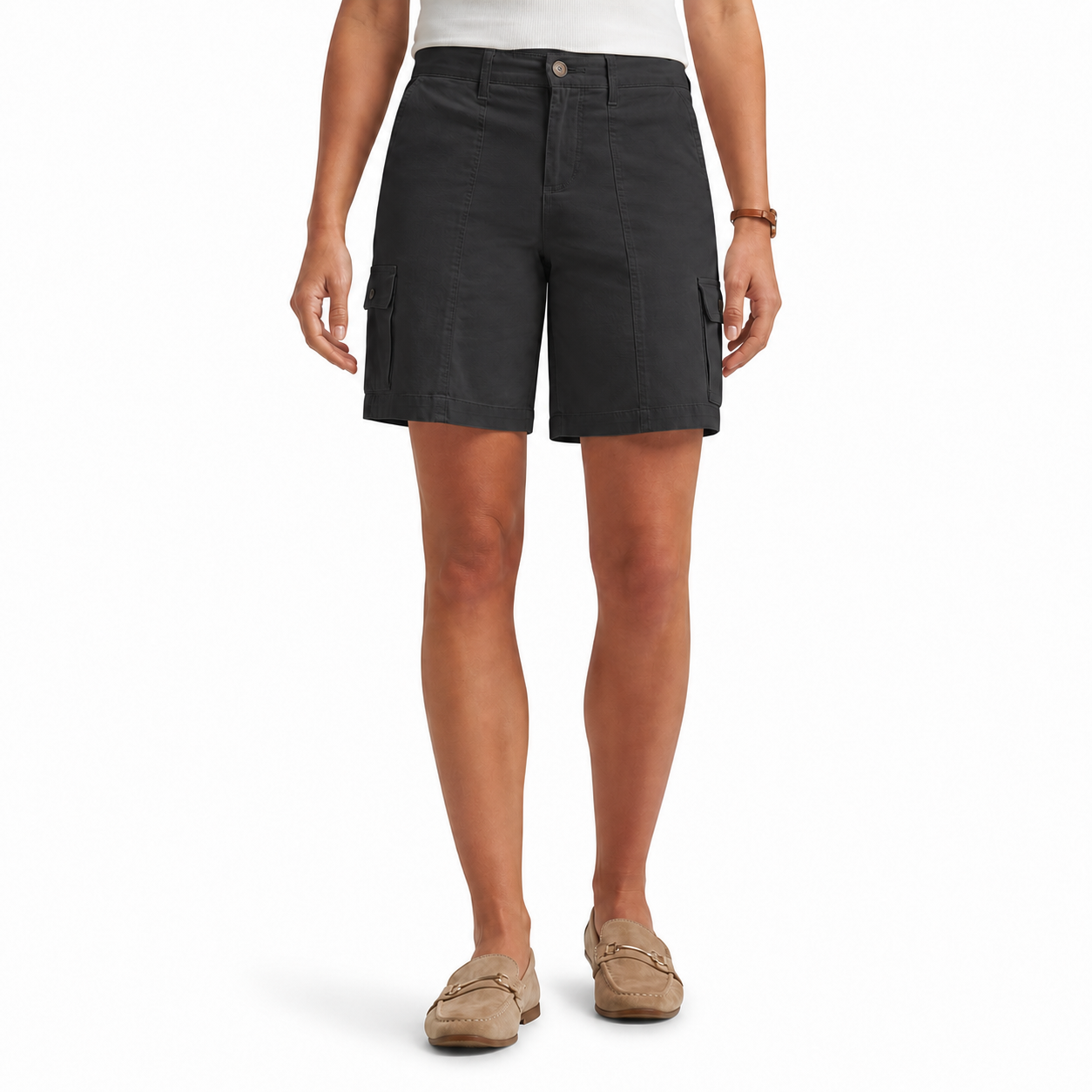 Washed Black women's relaxed cargo shorts