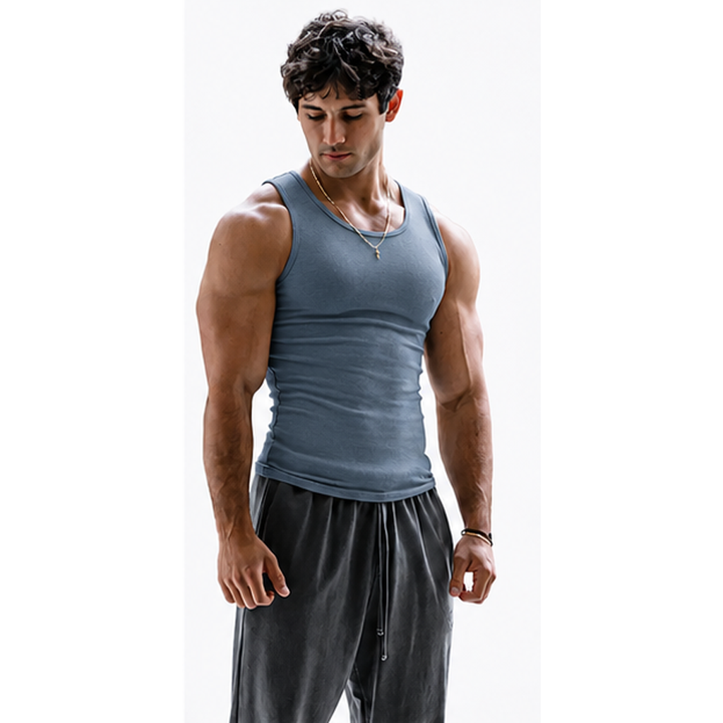 Slate Blue men's fitted ribbed tank top