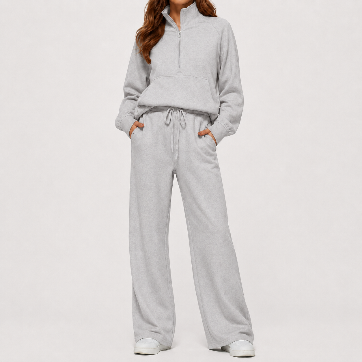 Heather Gray half zip lounge set