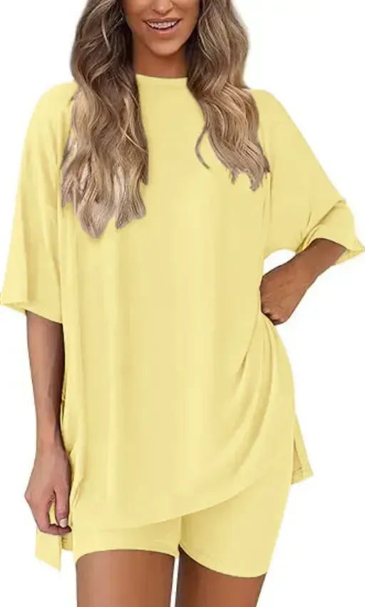 🔥Women's Two Piece Lounge Set Summer Casual Oversized Shirts Biker Shorts
