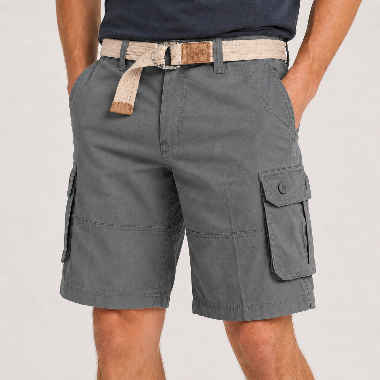 Slate Gray men's belted cargo shorts