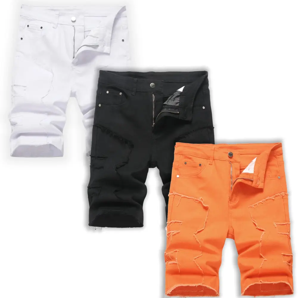 Men's Ripped Denim Shorts, Stretch, Distressed Street Style