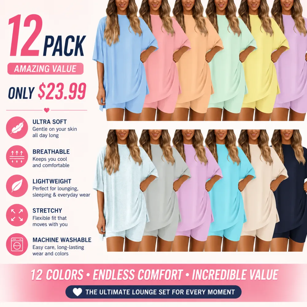 🔥Women's Two Piece Lounge Set Summer Casual Oversized Shirts Biker Shorts