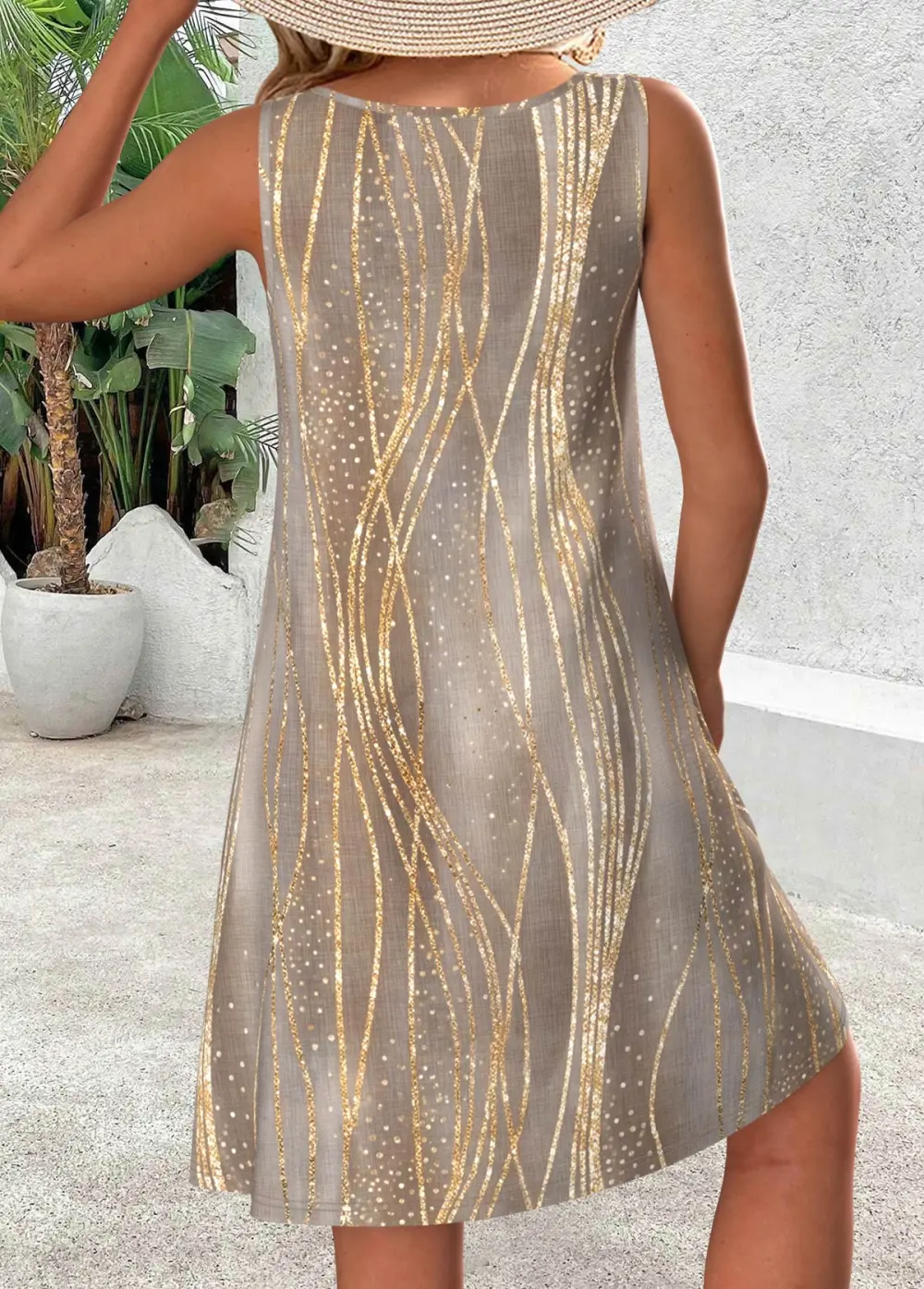 White Jacquard A Line Sleeveless Round Neck Dress