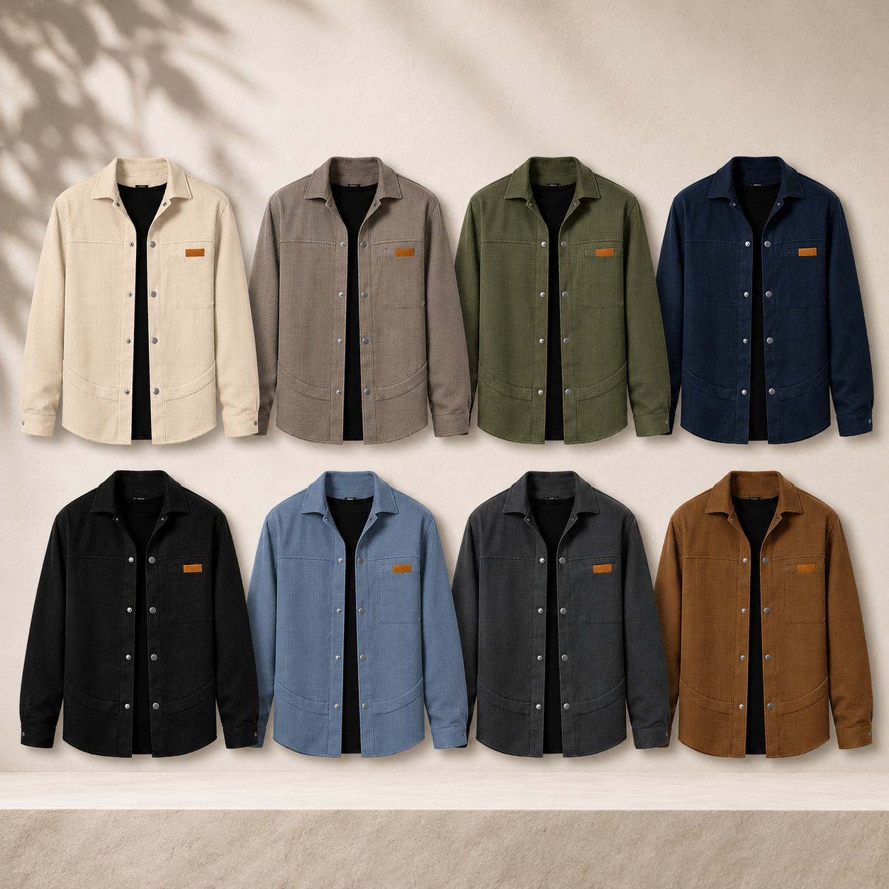 Men's Waffle Texture Snap Front Overshirt Bundle