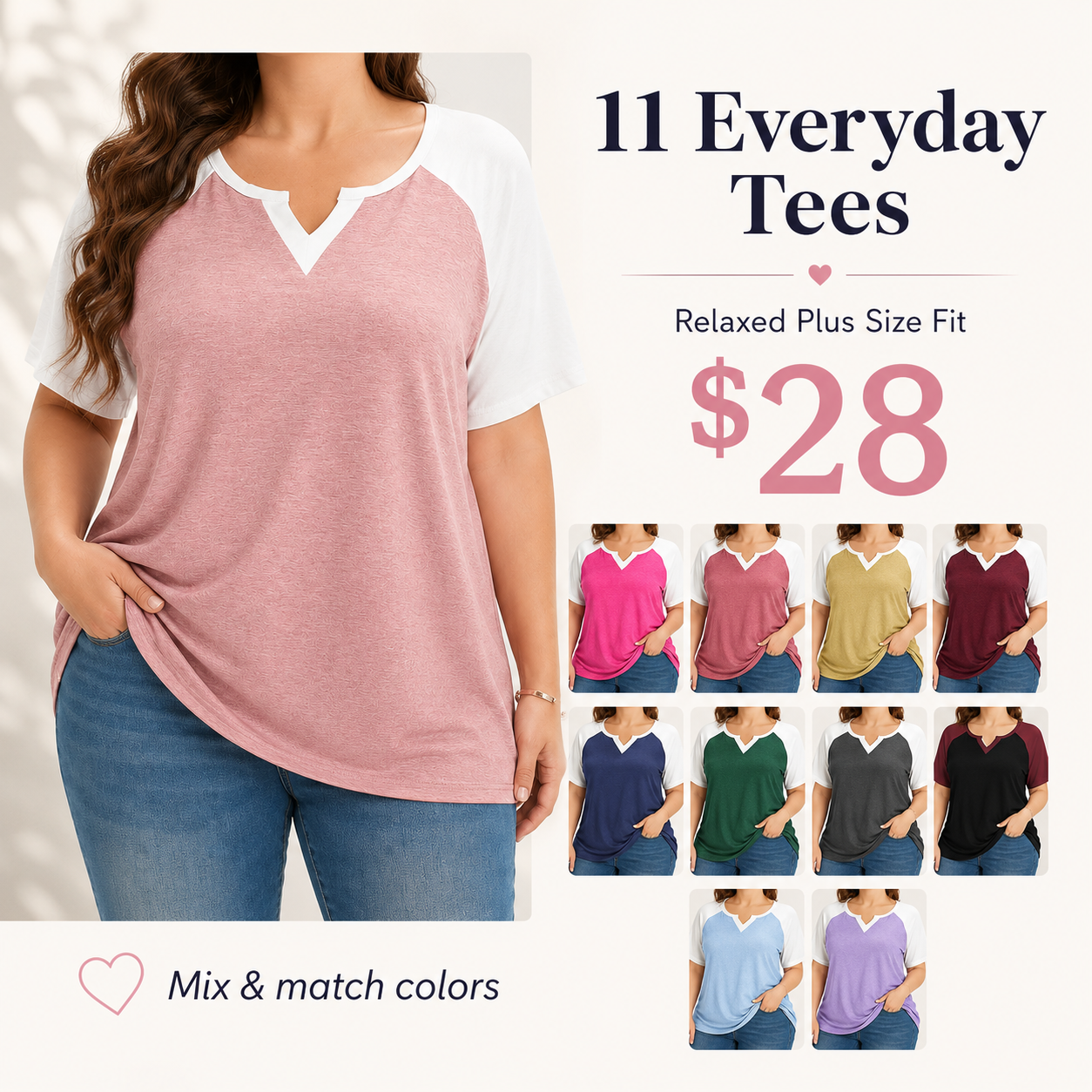 Plus size colorblock raglan tee color option 11