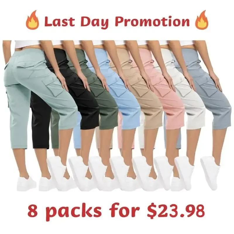🔥Last day promotion🔥Womens Cargo Capris Lightweight Hiking Pants Shorts Cropped Cotton