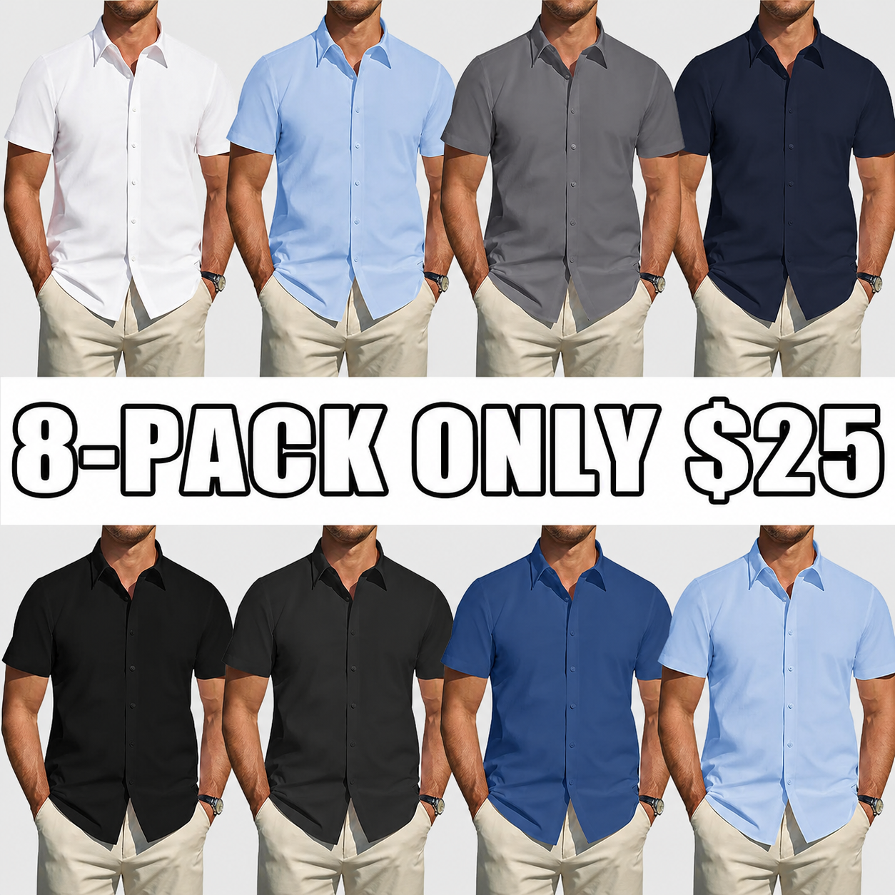 Men's Short Sleeve Dress Shirts Stretch Stain Shield Casual Button Down Shirts